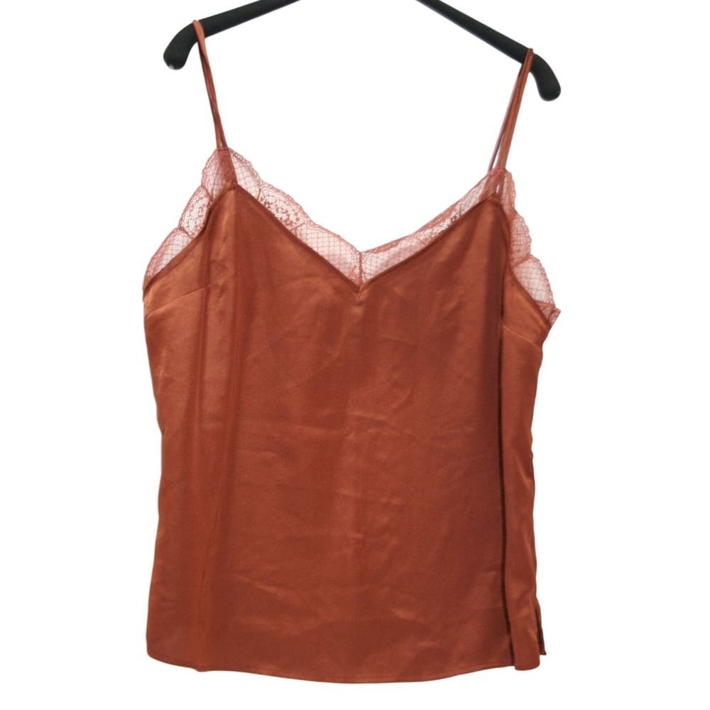 Abercrombie Fitch Womens L Lace Trim Camisole Brown Satin Y2K Coquette